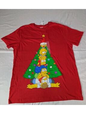New Old Navy The Simpsons Christmas Tree T-Shirt Red Men's XL Homer Bart Lisa